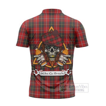 Orr Tartan Zipper Polo Shirt with Family Crest and Bearded Skull Holding Bottles of Whiskey - Tartan Vibes Clothing
