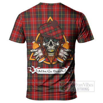 Orr Tartan T-Shirt with Family Crest and Bearded Skull Holding Bottles of Whiskey - Tartan Vibes Clothing