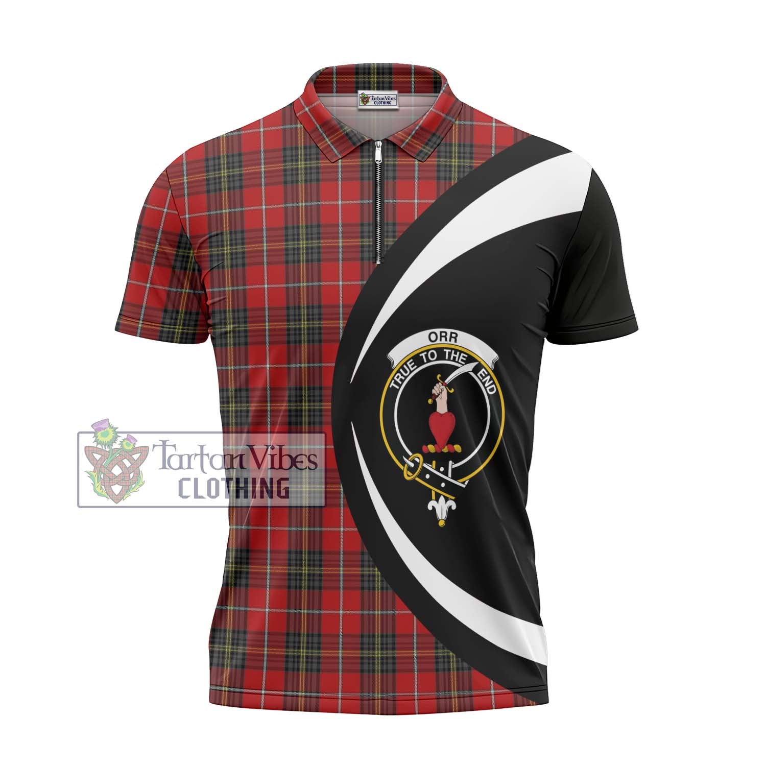 Orr Tartan Zipper Polo Shirt with Family Crest Circle Style - Tartan Vibes Clothing