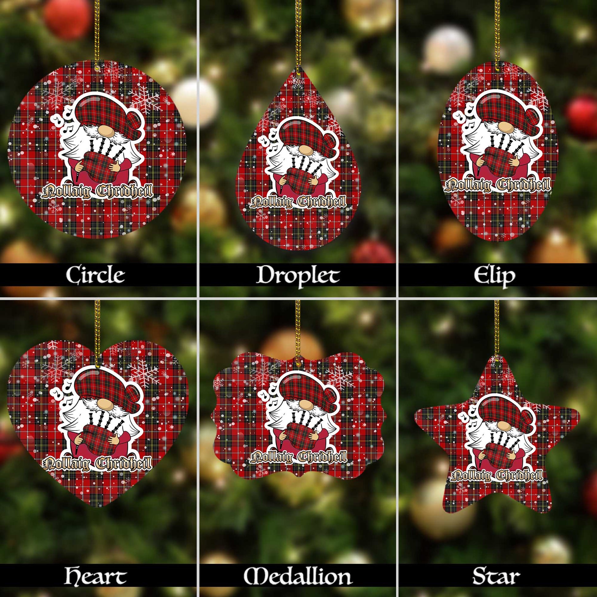 Orr Tartan Christmas Ornaments with Scottish Gnome Playing Bagpipes Alumium - Tartanvibesclothing Shop