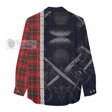 Orr Tartan Women's Casual Shirt with Family Crest Cross Sword Thistle Celtic Vibes - Tartan Vibes Clothing