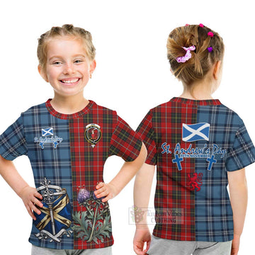 Orr Tartan Kid T-Shirt Happy St. Andrew's Day Half Tartan Style - Tartan Vibes Clothing