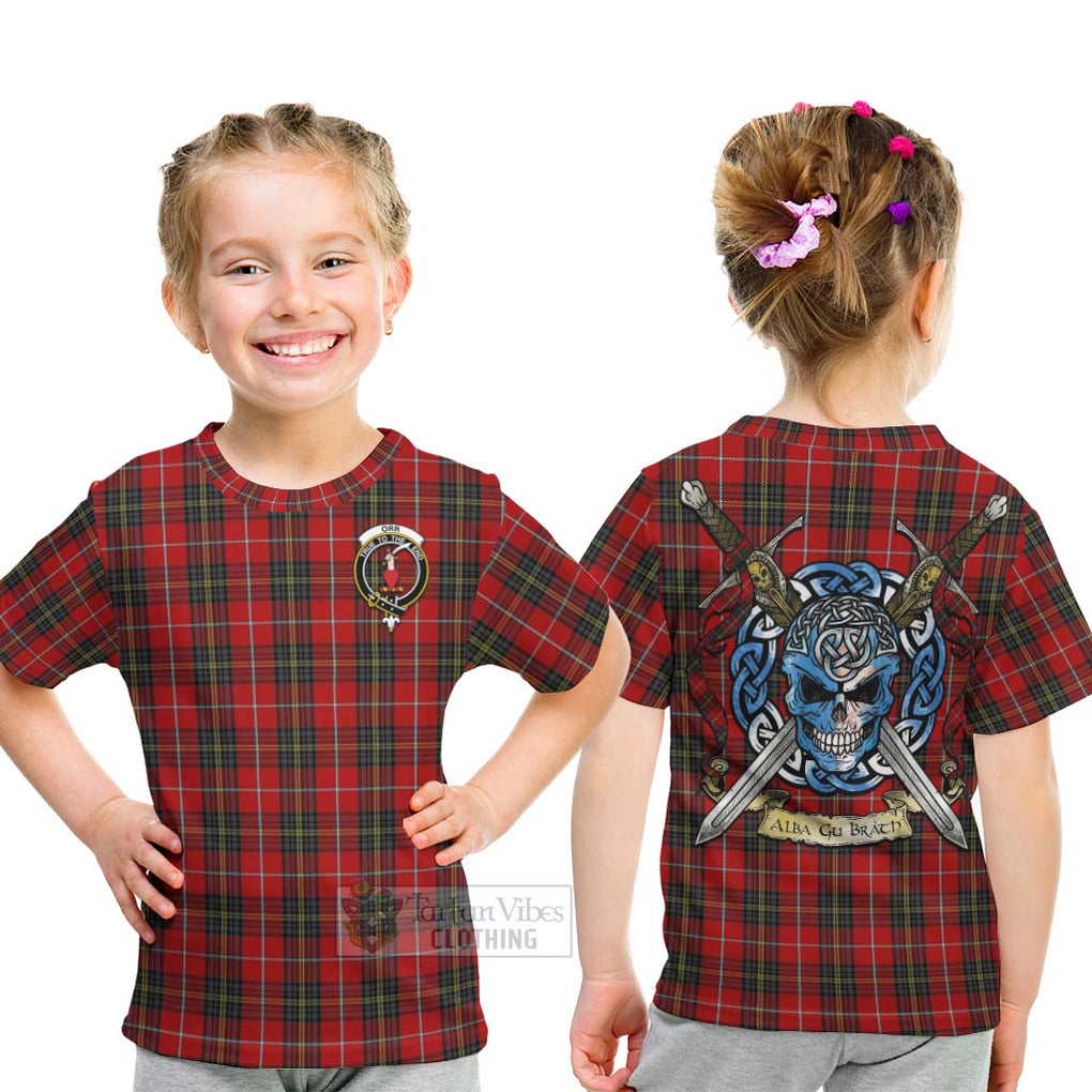 Orr Tartan Kid T-Shirt with Family Crest Celtic Skull Style - Tartan Vibes Clothing