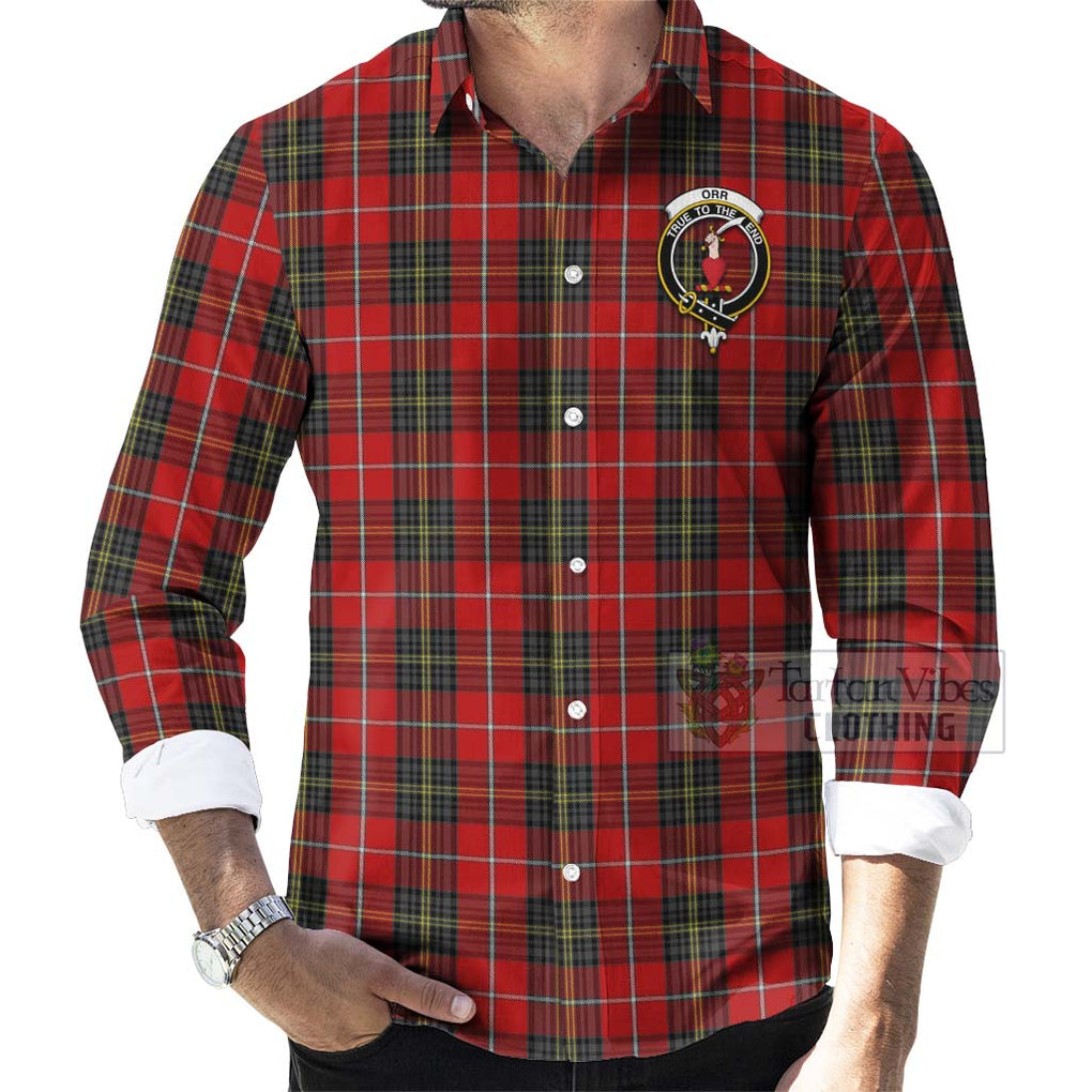 Orr Tartan Long Sleeve Button Shirt with Family Crest Celtic Skull Style - Tartan Vibes Clothing