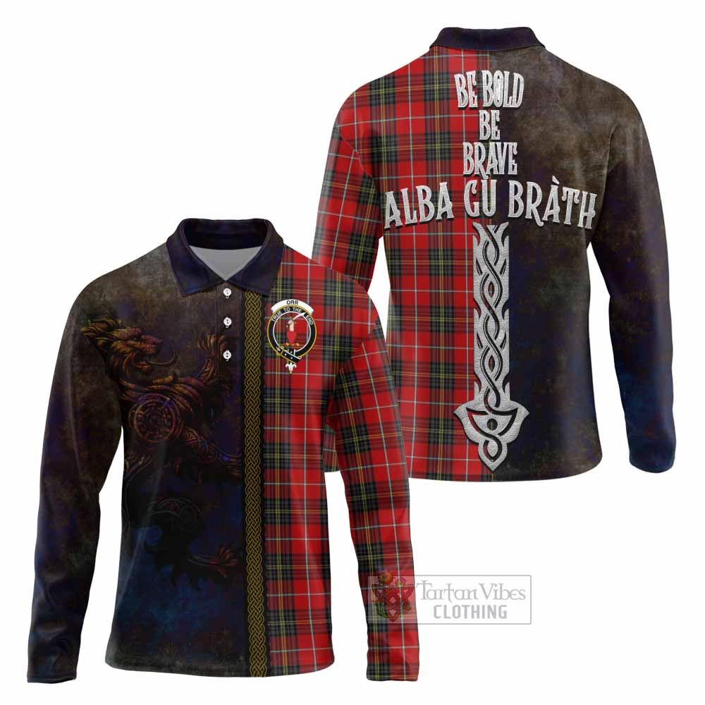 Tartan Vibes Clothing Orr Tartan Family Crest Long Sleeve Polo Shirt Alba Gu Brath Be Brave Lion Ancient Style