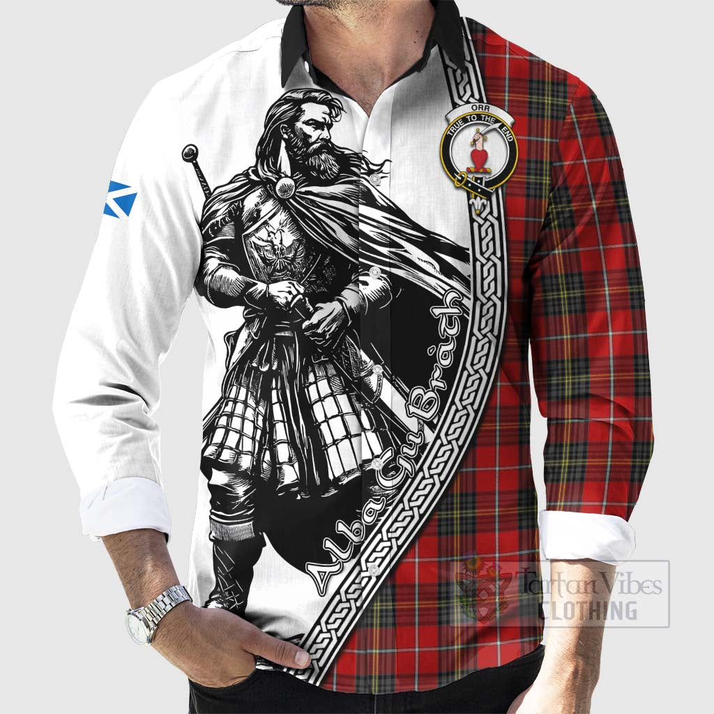Orr Tartan Clan Crest Long Sleeve Button Shirt with Highlander Warrior Celtic Style - Tartan Vibes Clothing