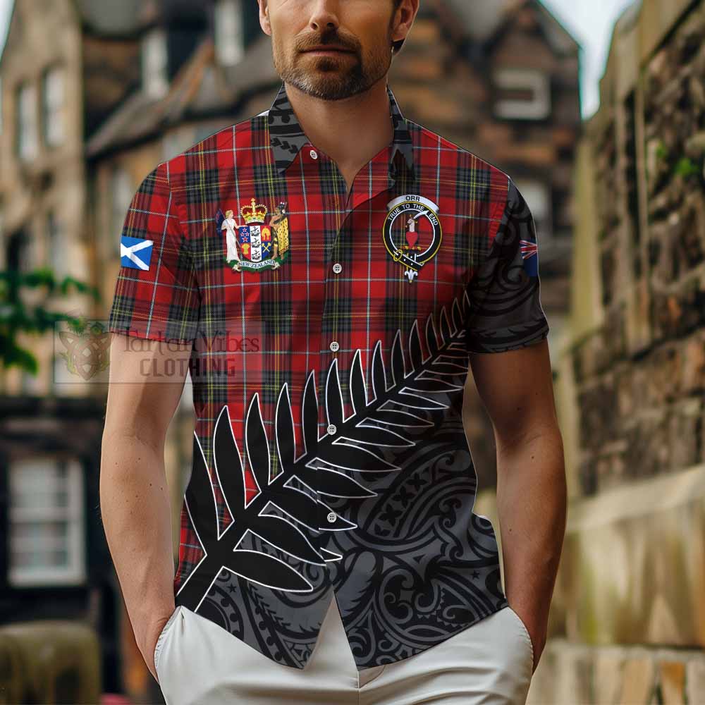 Orr Crest Tartan Hawaiian Shirt with New Zealand Silver Fern Half Style - Tartan Vibes Clothing