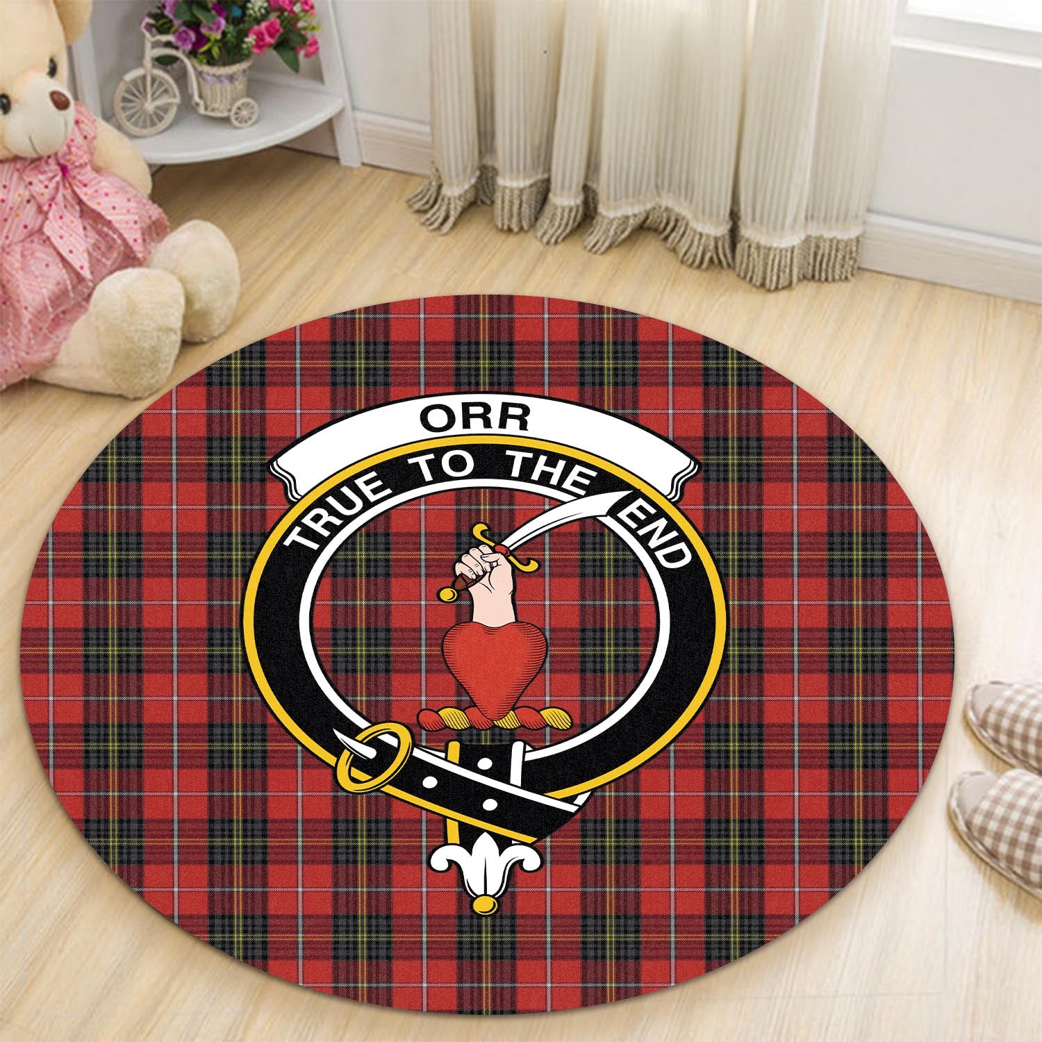 Orr Tartan Round Rug with Family Crest - Tartan Vibes Clothing