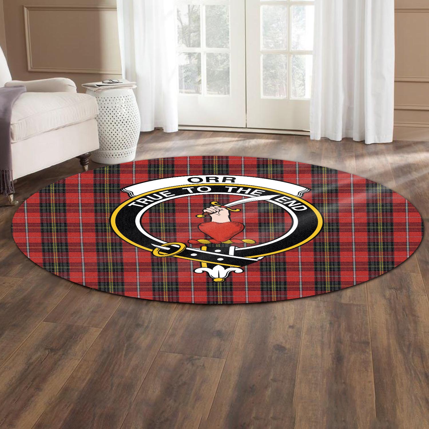 Orr Tartan Round Rug with Family Crest - Tartan Vibes Clothing