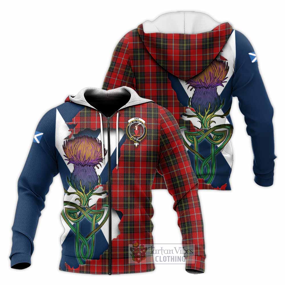 Tartan Vibes Clothing Orr Tartan Family Crest Knitted Hoodie Scottish Thistle Celtic Inspired