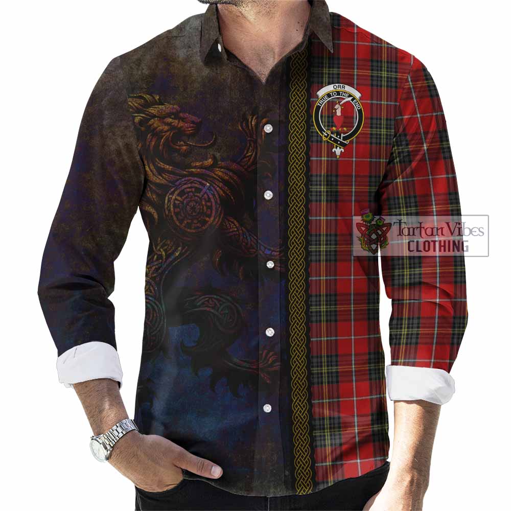 Orr Tartan Family Crest Long Sleeve Button Shirt Alba Gu Brath Be Brave Lion Ancient Style - Tartan Vibes Clothing