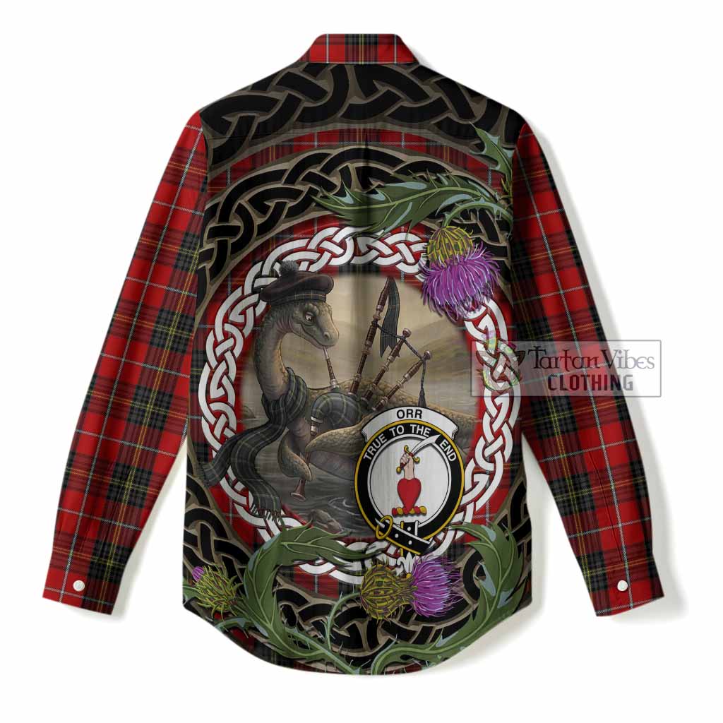 Orr Tartan Crest Bagpipe Nessie Women Casual Shirt Scottish Loch Ness Monster Celtic Thistle