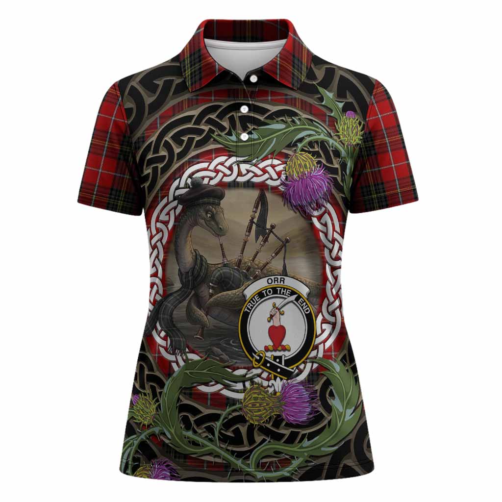 Orr Tartan Crest Bagpipe Nessie Women Polo Shirt Scottish Loch Ness Monster Celtic Thistle
