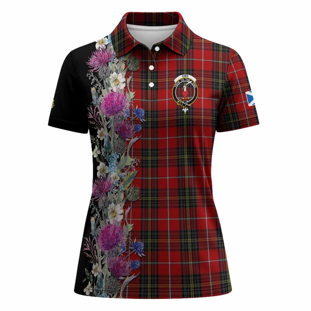 Orr Tartan Crest Thistle Floral Women Polo Shirt
