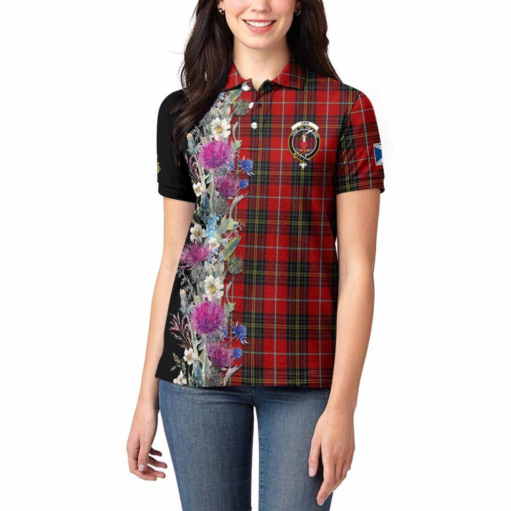 Orr Tartan Crest Thistle Floral Women Polo Shirt