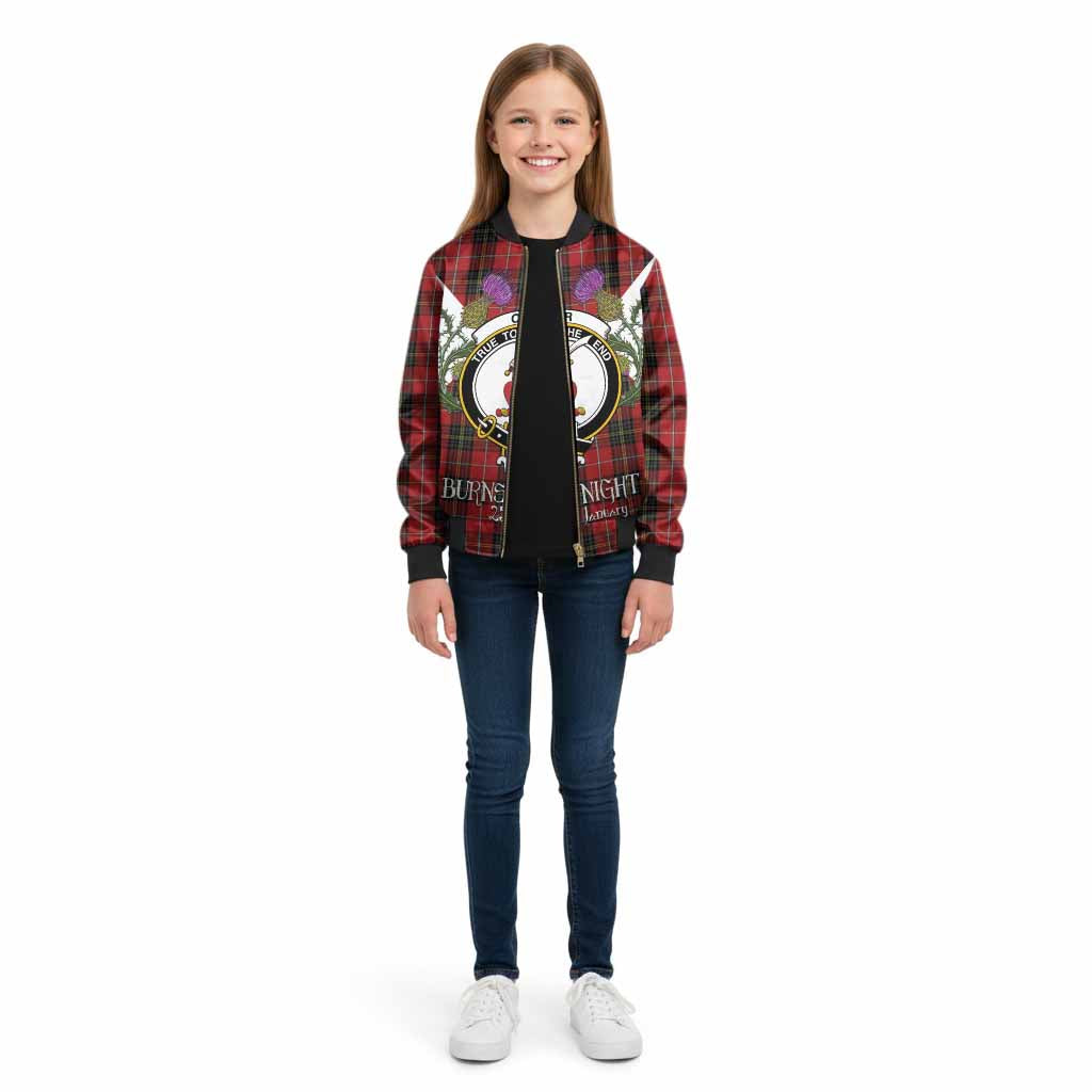 Orr Tartan Family Crest Kid Bomber Jacket Scottish Burns Night Thistle Floral