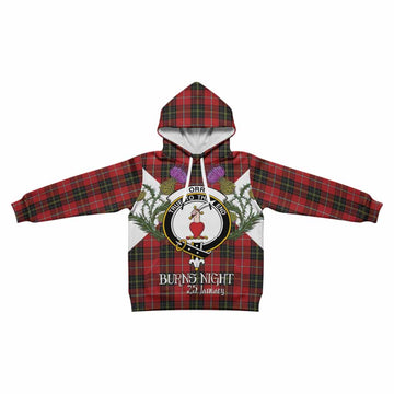 Orr Tartan Family Crest Kid Hoodie Scottish Burns Night Thistle Floral