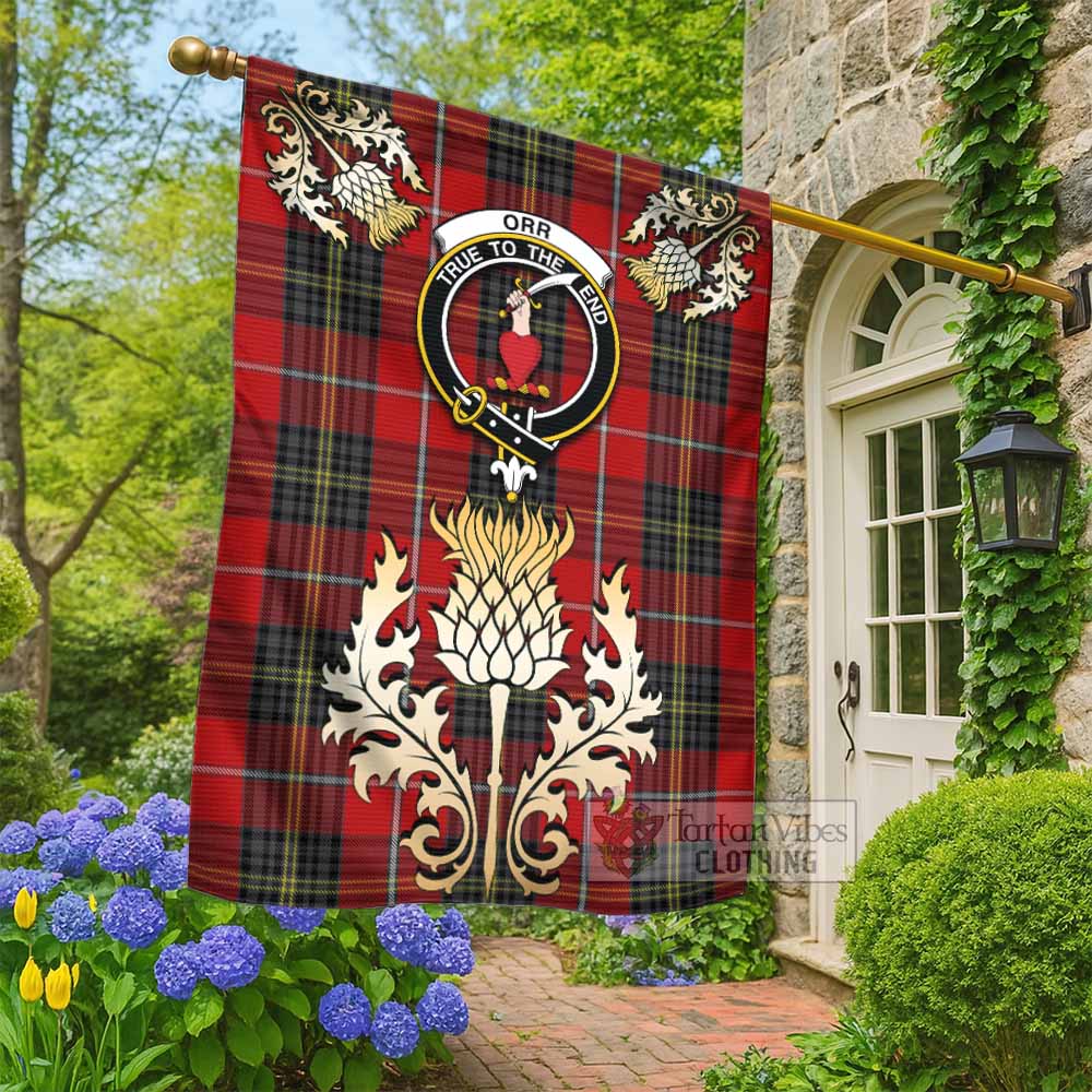 Orr Tartan Garden Flag with Golden Regal Scottish Thistle Emblem - Tartan Vibes Clothing