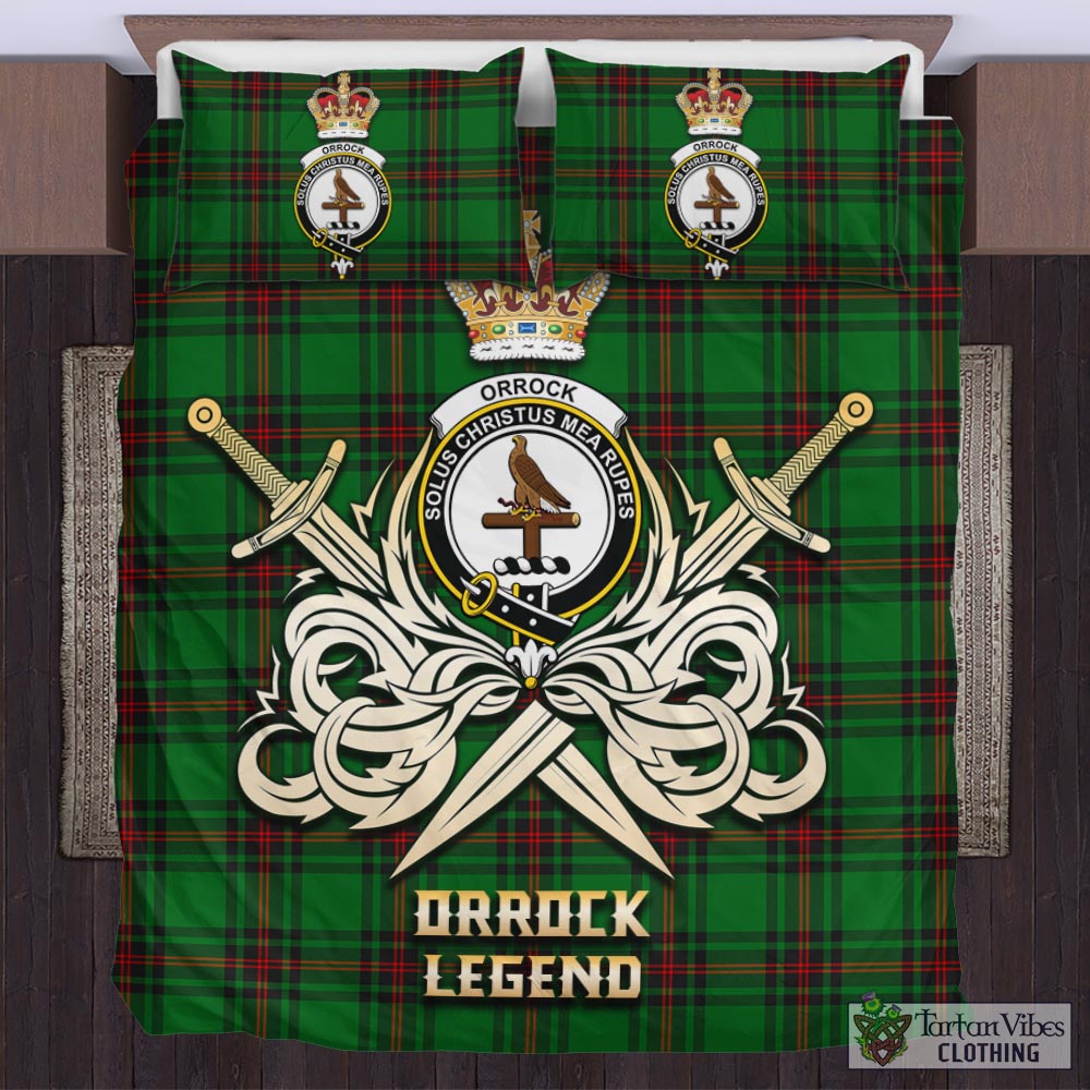 Tartan Vibes Clothing Orrock Tartan Bedding Set with Clan Crest and the Golden Sword of Courageous Legacy
