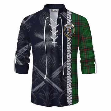 Orrock Tartan Ghillie Kilt Shirt with Family Crest Cross Sword Thistle Celtic Vibes Men - Tartan Vibes Clothing