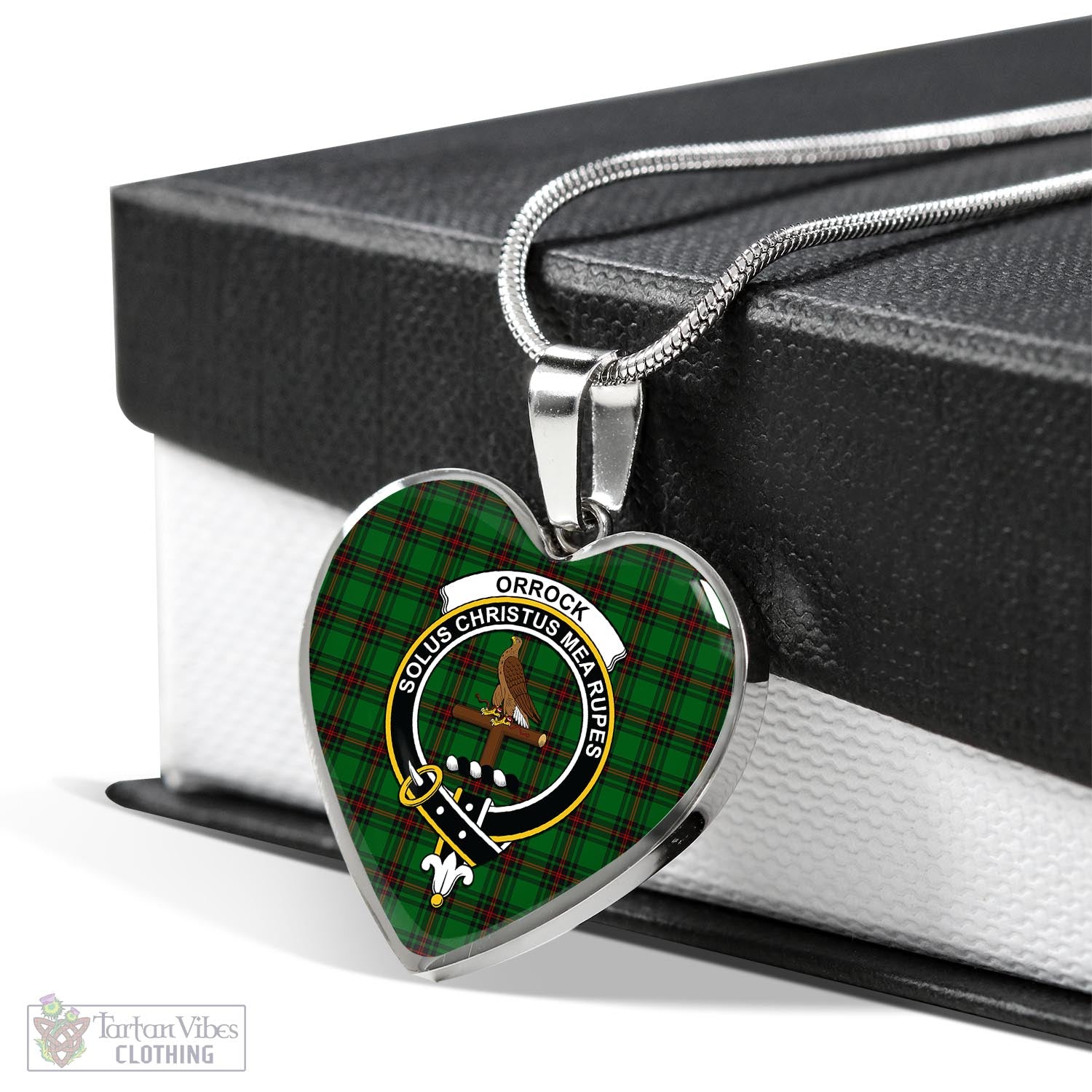 Orrock Tartan Heart Necklace with Family Crest Luxury Necklace (Silver) No - Tartan Vibes Clothing