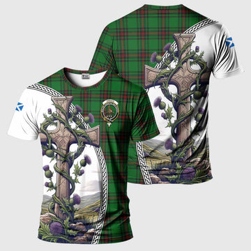 Orrock Tartan T-Shirt with Family Crest and St. Andrew's Cross Accented by Thistle Vines Kid's Shirt - Tartan Vibes Clothing