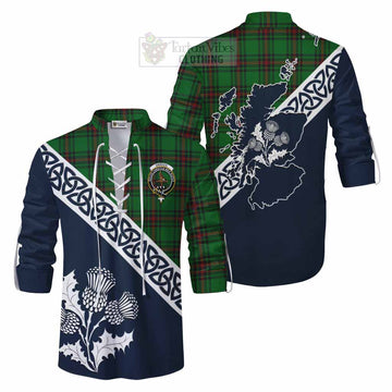 Orrock Tartan Ghillie Kilt Shirt Featuring Thistle and Scotland Map Men - Tartan Vibes Clothing