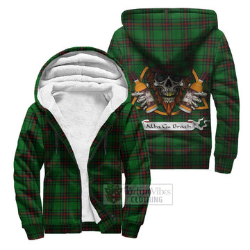 Orrock Tartan Sherpa Hoodie with Family Crest and Bearded Skull Holding Bottles of Whiskey Unisex S - Tartan Vibes Clothing