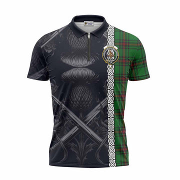 Orrock Tartan Zipper Polo Shirt with Family Crest Cross Sword Thistle Celtic Vibes Unisex - Tartan Vibes Clothing