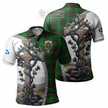 Orrock Tartan Polo Shirt with Family Crest and St. Andrew's Cross Accented by Thistle Vines Kid - Tartan Vibes Clothing