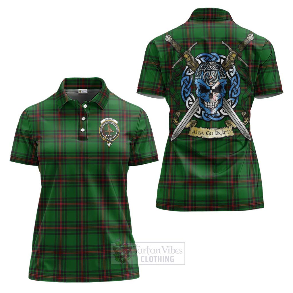 Orrock Tartan Women's Polo Shirt with Family Crest Celtic Skull Style Women - Tartan Vibes Clothing