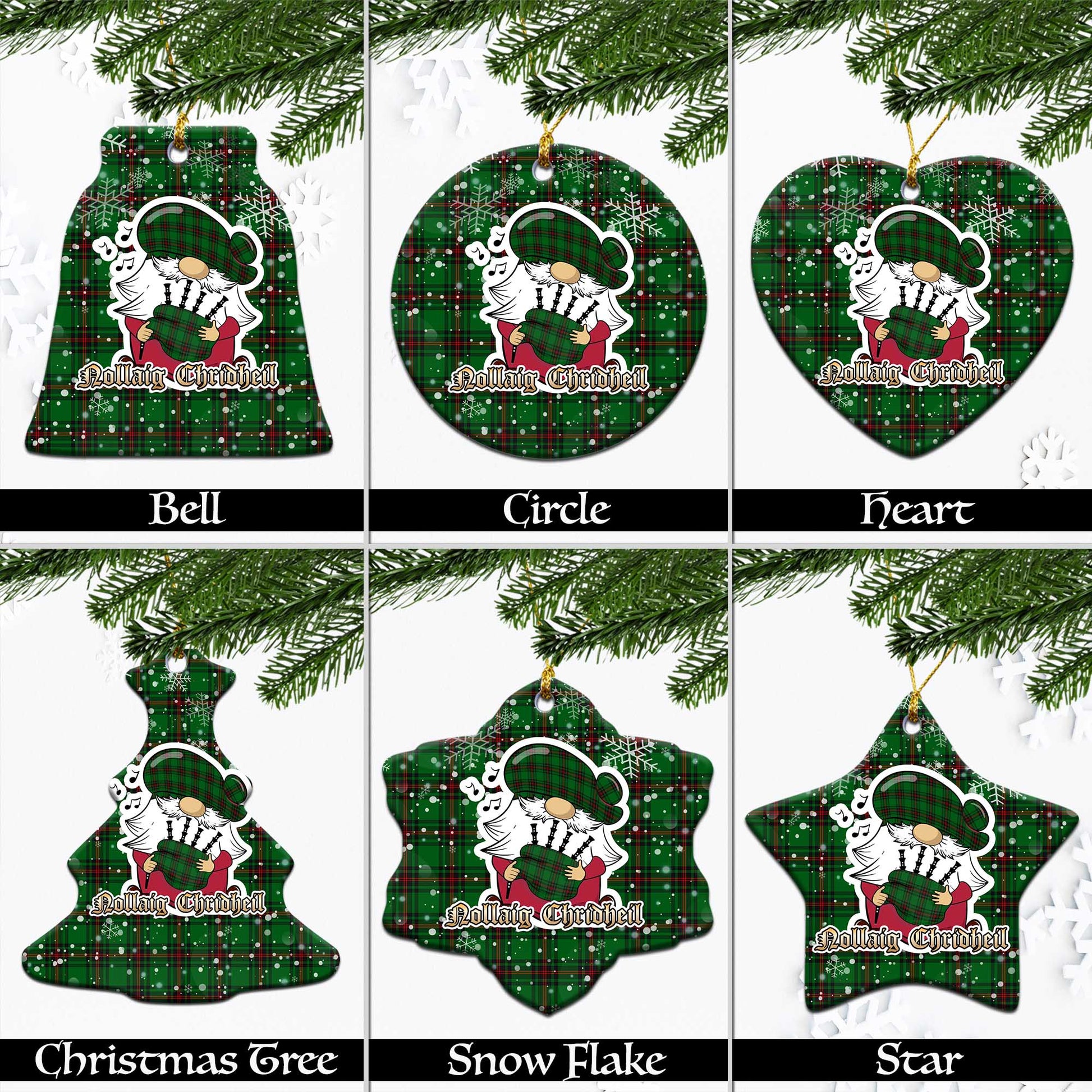 Orrock Tartan Christmas Ceramic Ornaments with Scottish Gnome Playing Bagpipes Ceramic - Tartan Vibes Clothing