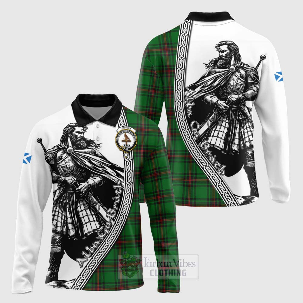 Orrock Tartan Clan Crest Long Sleeve Polo Shirt with Highlander Warrior Celtic Style Unisex - Tartan Vibes Clothing