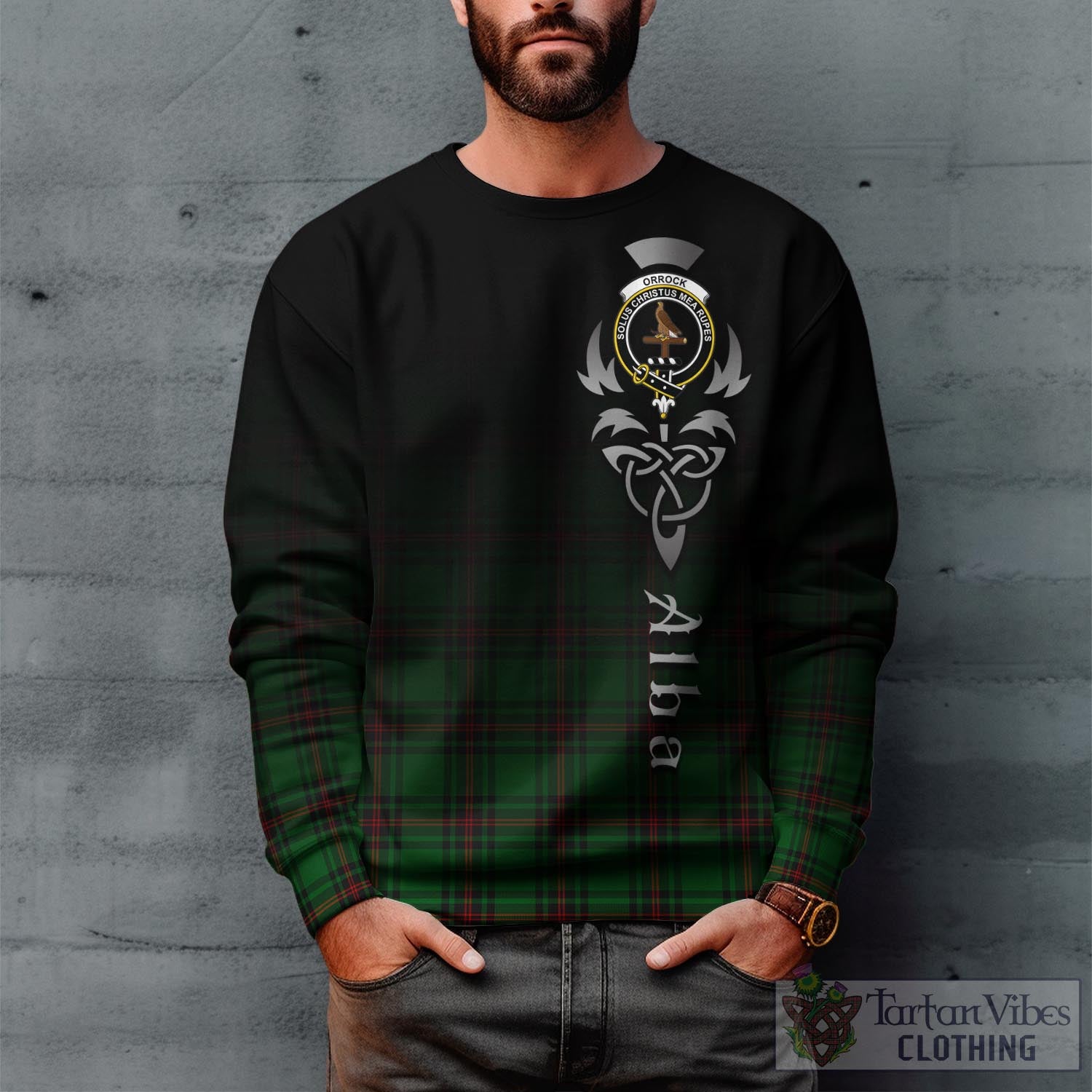 Orrock Tartan Sweatshirt Featuring Alba Gu Brath Family Crest Celtic Inspired Unisex - Tartan Vibes Clothing