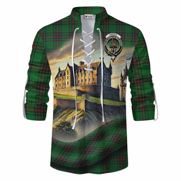 Orrock Tartan Family Crest Ghillie Kilt Shirt with Scottish Ancient Castle Style Men - Tartan Vibes Clothing