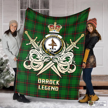Orrock Tartan Blanket with Clan Crest and the Golden Sword of Courageous Legacy X-Large 59 x 79 inches 150 x 200 cm - Tartan Vibes Clothing