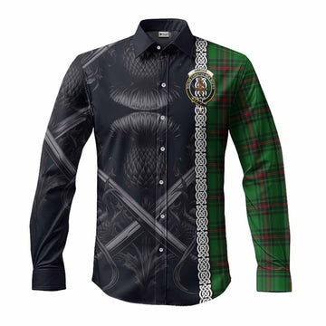 Tartan Vibes Clothing Orrock Tartan Long Sleeve Button Shirt with Family Crest Cross Sword Thistle Celtic Vibes