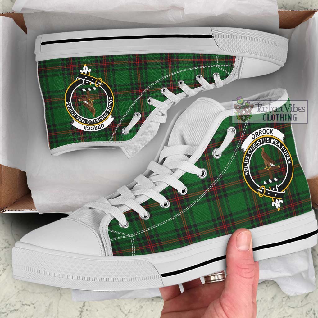 Orrock Tartan High Top Shoes with Family Crest Kid High Top - White Sole - Tartan Vibes Clothing