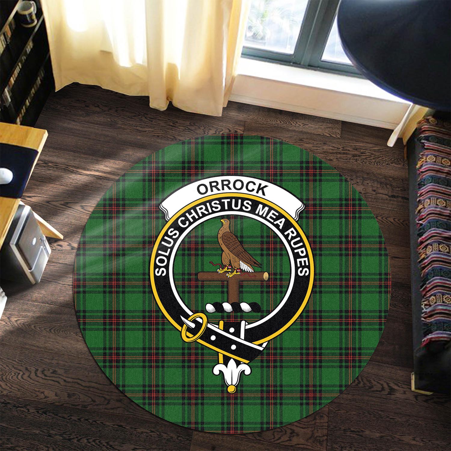 Orrock Tartan Round Rug with Family Crest Premium Round Rug - Tartan Vibes Clothing