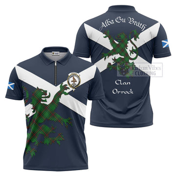 Orrock Tartan Lion Rampant Zipper Polo Shirt Proudly Display Your Heritage with Alba Gu Brath and Clan Name Unisex - Tartan Vibes Clothing