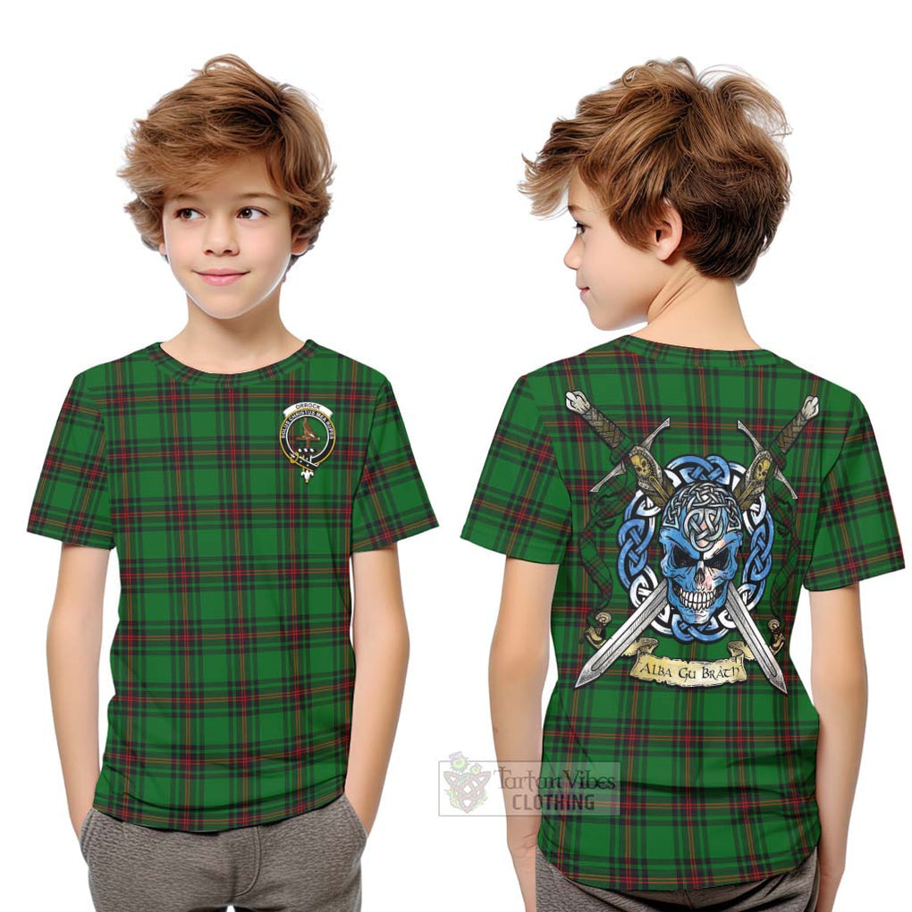 Orrock Tartan Kid T-Shirt with Family Crest Celtic Skull Style Youth XL Size14 - Tartan Vibes Clothing