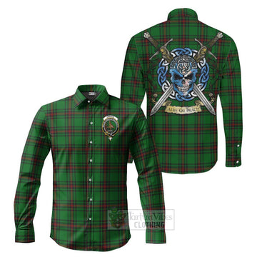 Orrock Tartan Long Sleeve Button Shirt with Family Crest Celtic Skull Style Men's Shirt S - Tartan Vibes Clothing