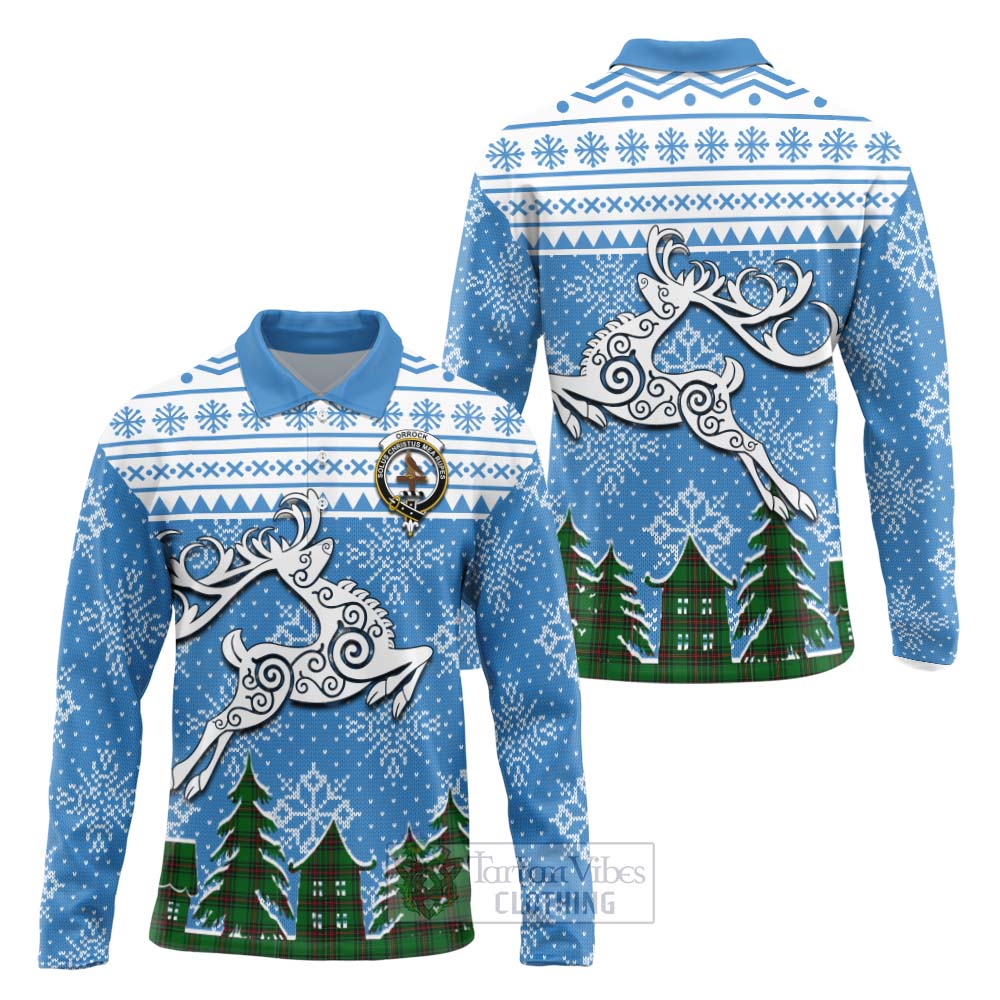 Orrock Clan Christmas Long Sleeve Polo Shirt Celtic Reindeer Style Unisex - Tartan Vibes Clothing