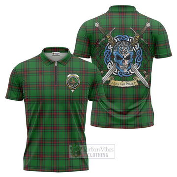 Orrock Tartan Zipper Polo Shirt with Family Crest Celtic Skull Style Unisex - Tartan Vibes Clothing