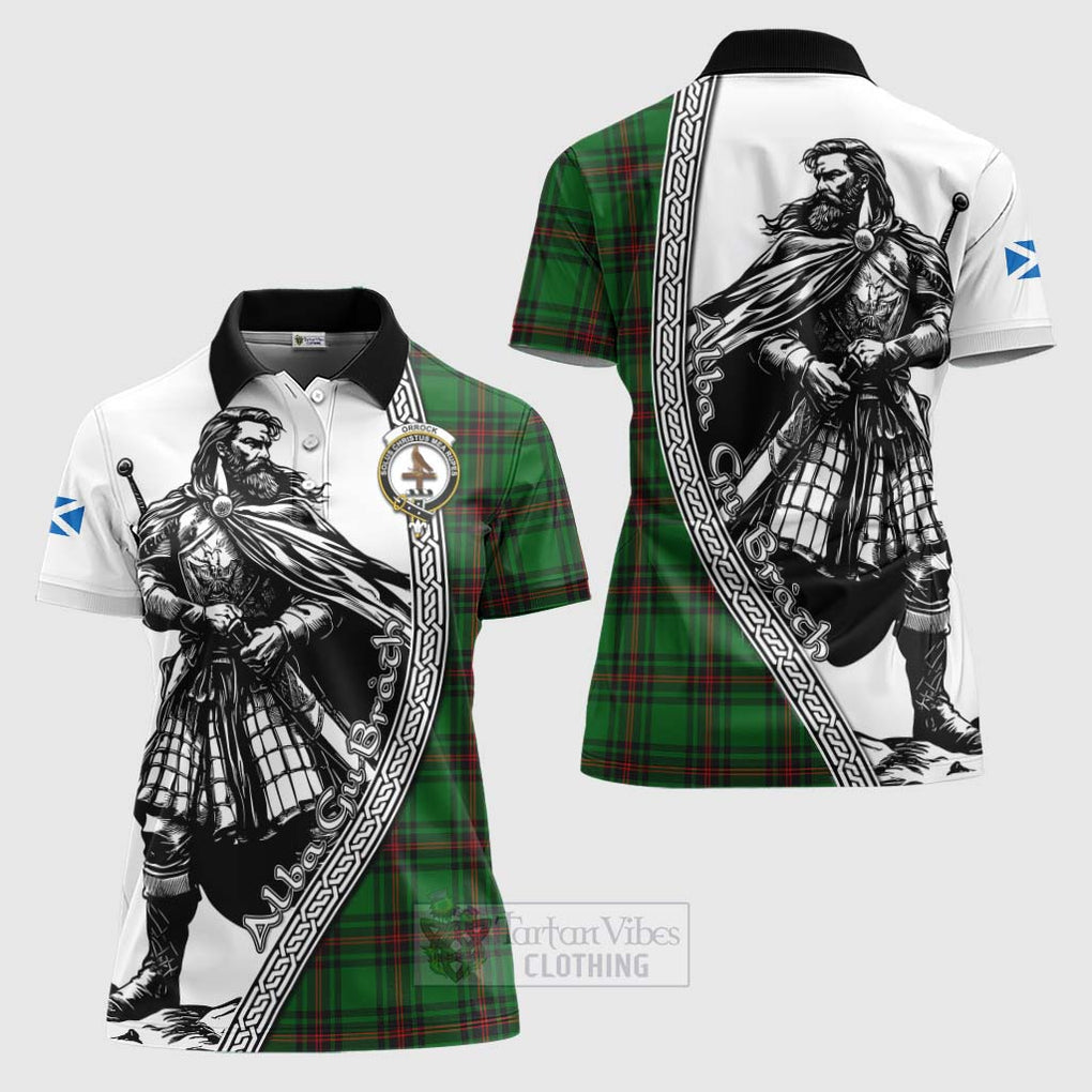 Orrock Tartan Clan Crest Women's Polo Shirt with Highlander Warrior Celtic Style Women - Tartan Vibes Clothing