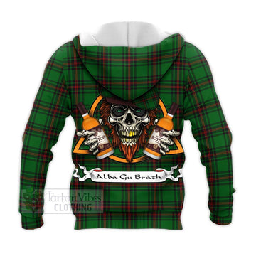Orrock Tartan Knitted Hoodie with Family Crest and Bearded Skull Holding Bottles of Whiskey - Tartan Vibes Clothing