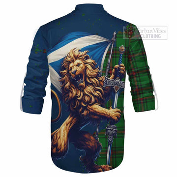 Orrock Tartan Family Crest Ghillie Kilt Shirt with Scottish Majestic Lion - Tartan Vibes Clothing