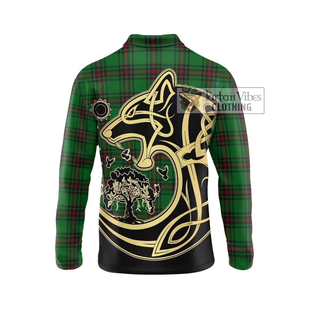 Orrock Tartan Long Sleeve Polo Shirt with Family Crest Celtic Wolf Style - Tartan Vibes Clothing