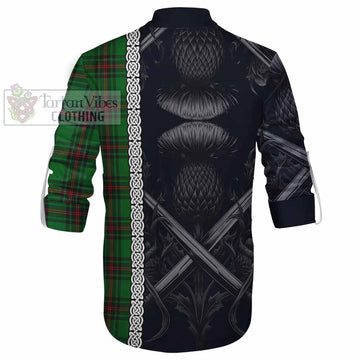 Orrock Tartan Ghillie Kilt Shirt with Family Crest Cross Sword Thistle Celtic Vibes - Tartan Vibes Clothing