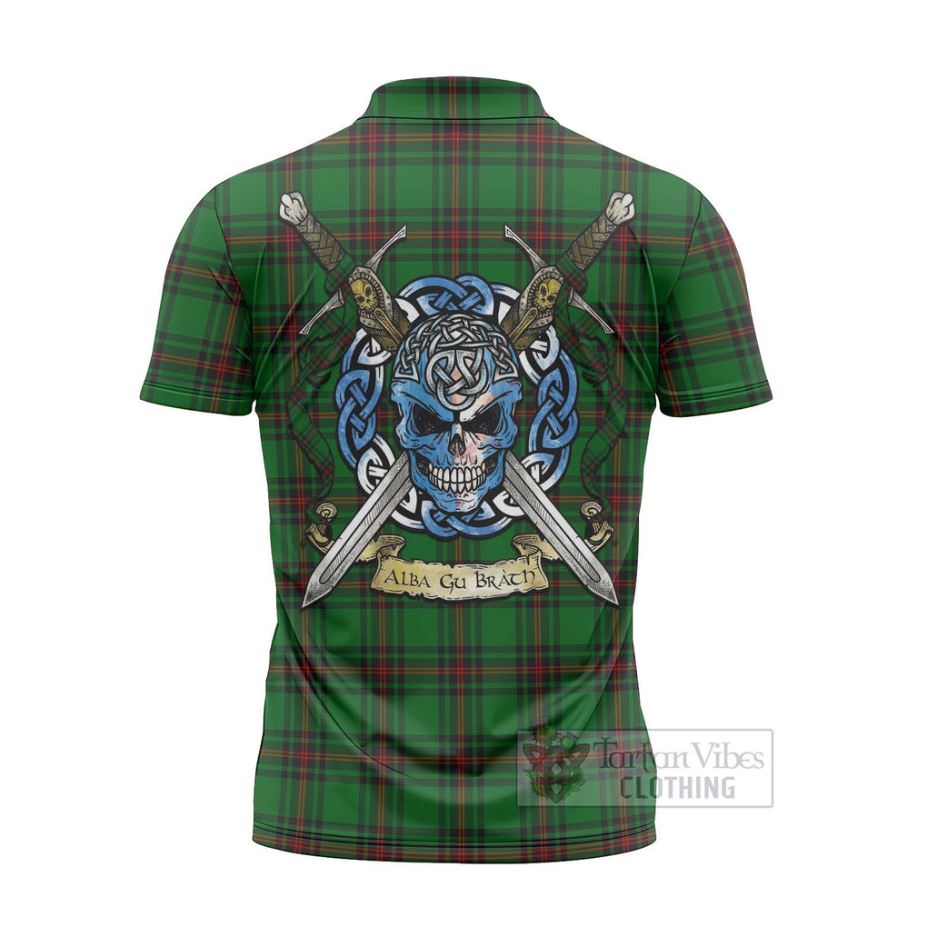Orrock Tartan Zipper Polo Shirt with Family Crest Celtic Skull Style - Tartan Vibes Clothing